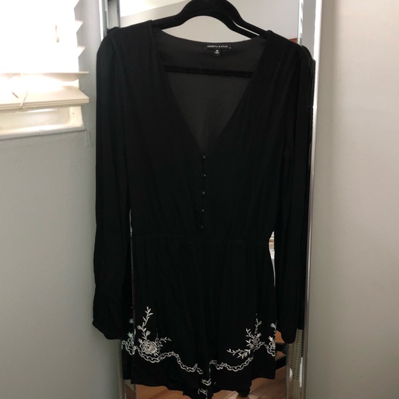 Kendall & Kylie Pants - Black button up v-neck long sleeve romper Kendall & Kylie Pants - Black button up v-neck long sleeve romper